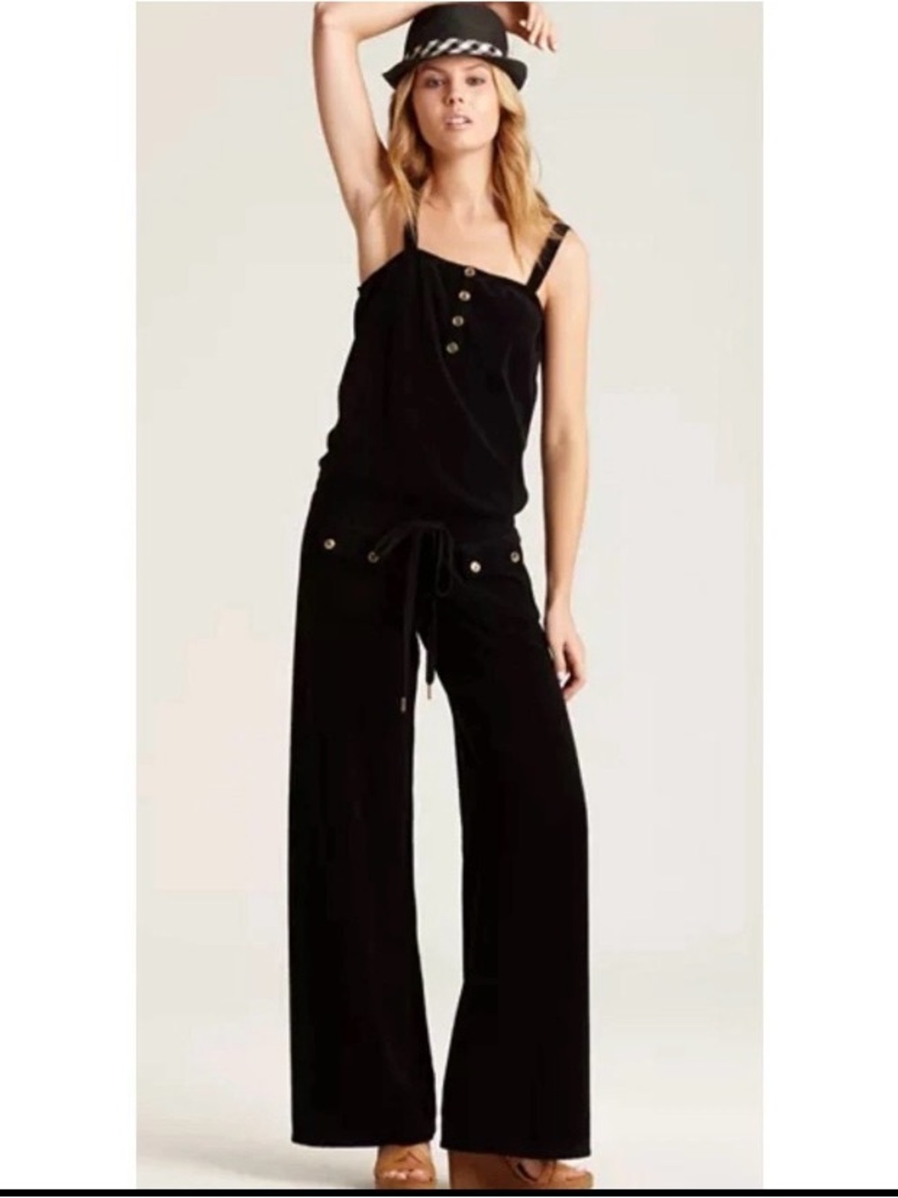 Juicy Couture Black Wide-Leg Jumpsuit with Button Accents
